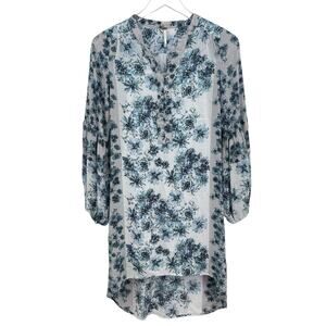 Free People Floral High Low Long Sleeve Slip Dress Size XS Blue White Gray
